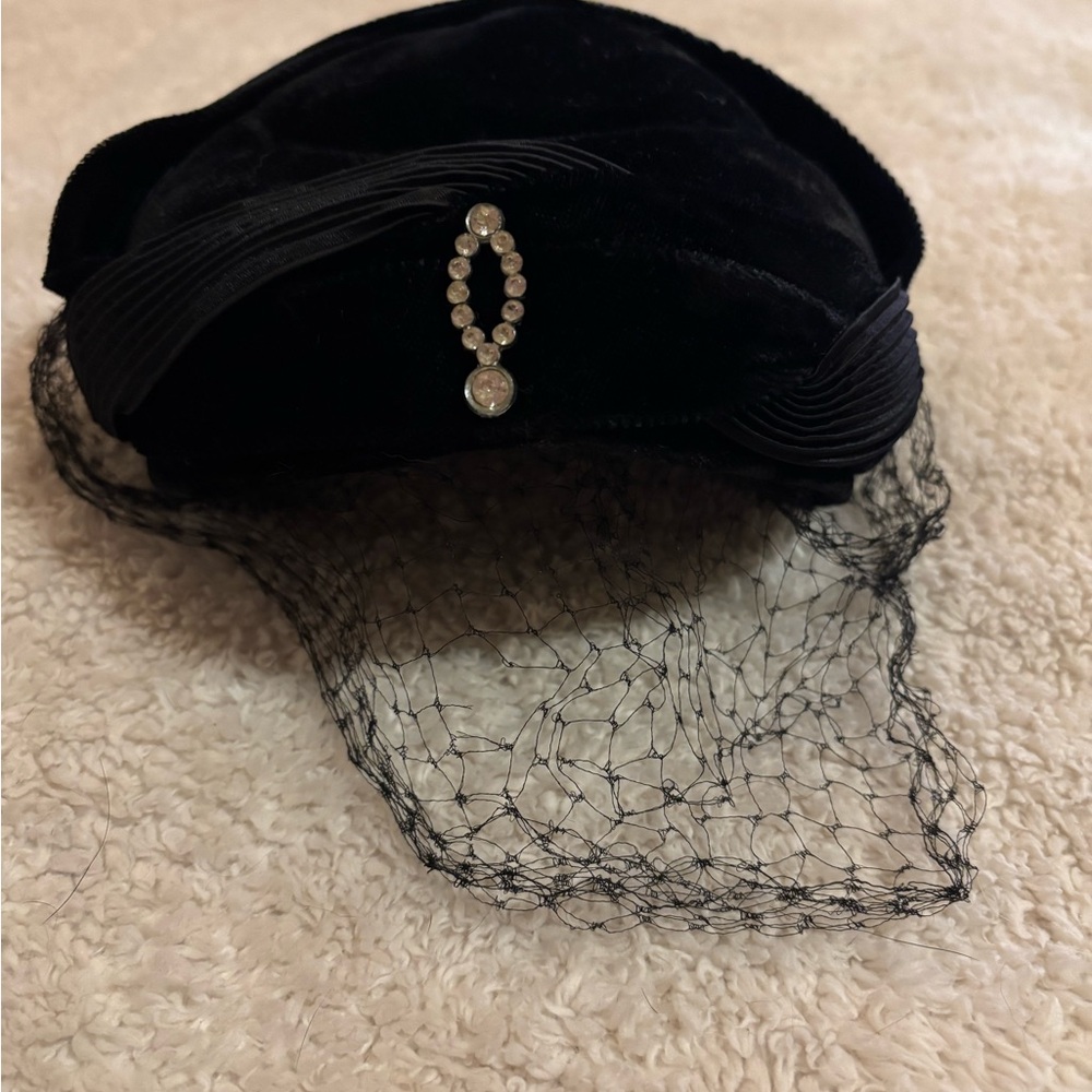 Elegant Black Velvet Hat with Veil